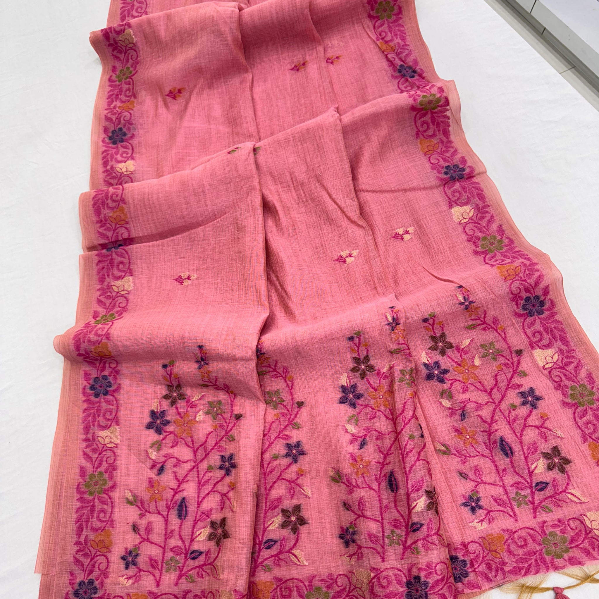 Premium Soft Muga Cotton Pink Saree
