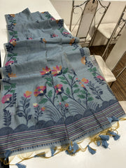 Premium Soft Muga Cotton Green Blue Saree