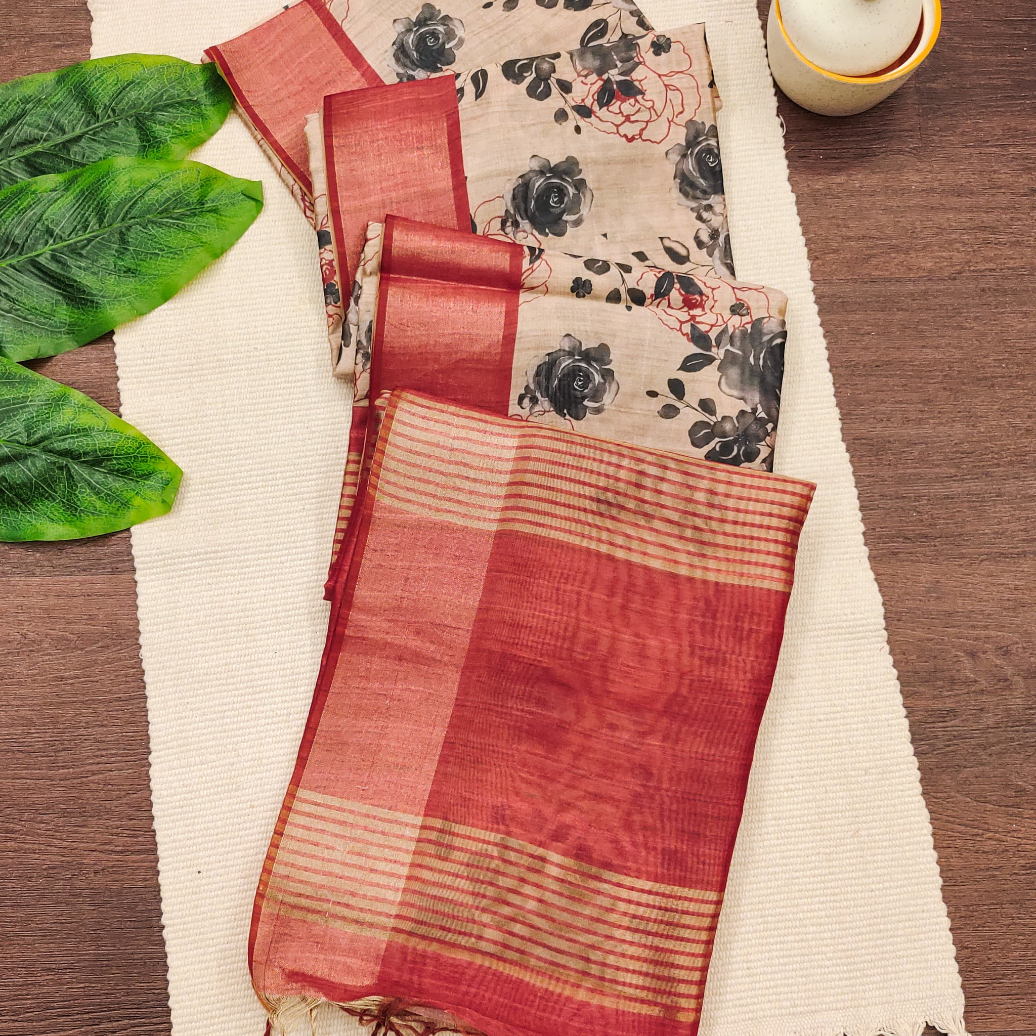 Premium Soft Desi Tussar Silk Orange Saree