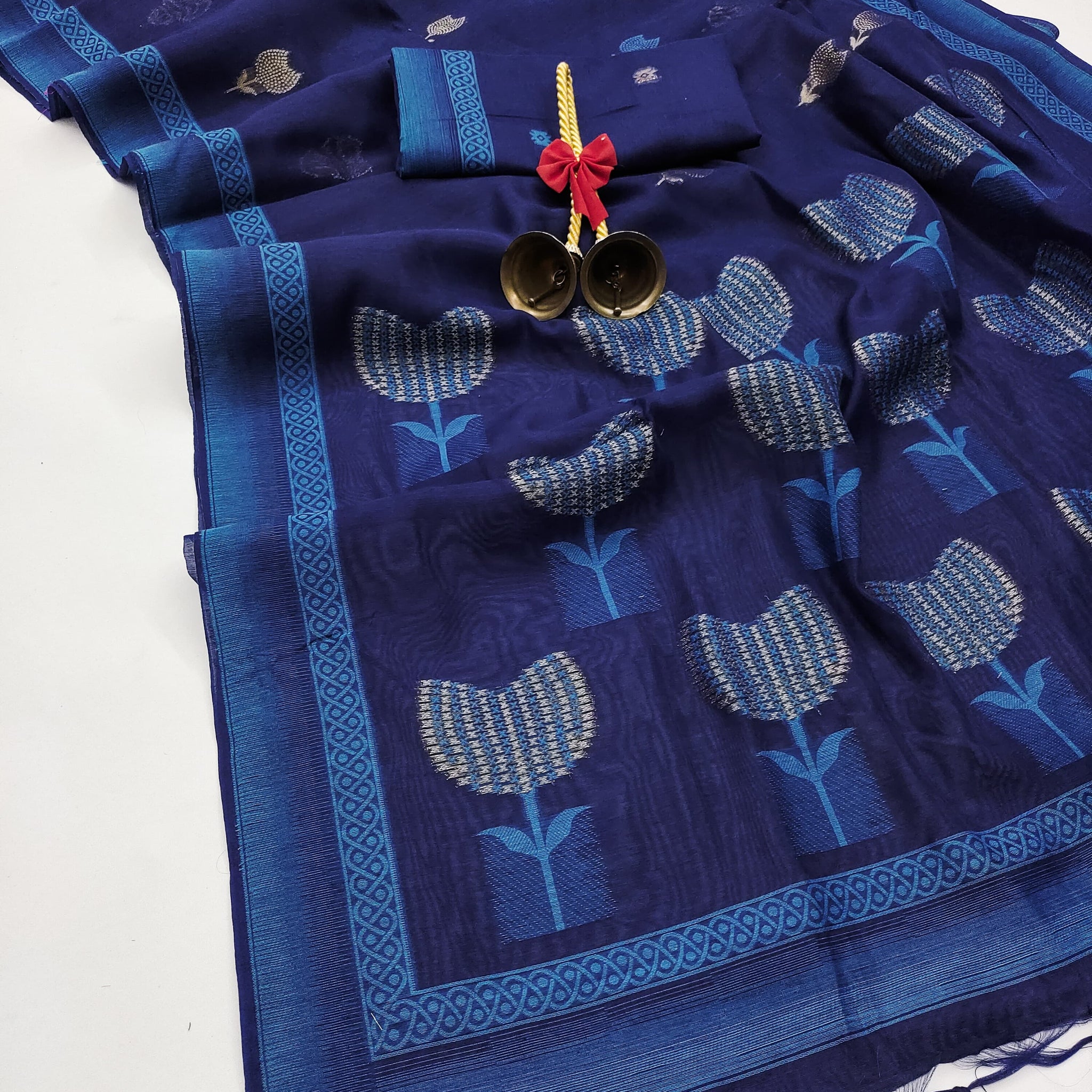 Premium Soft Muga Cotton Dark Blue Saree