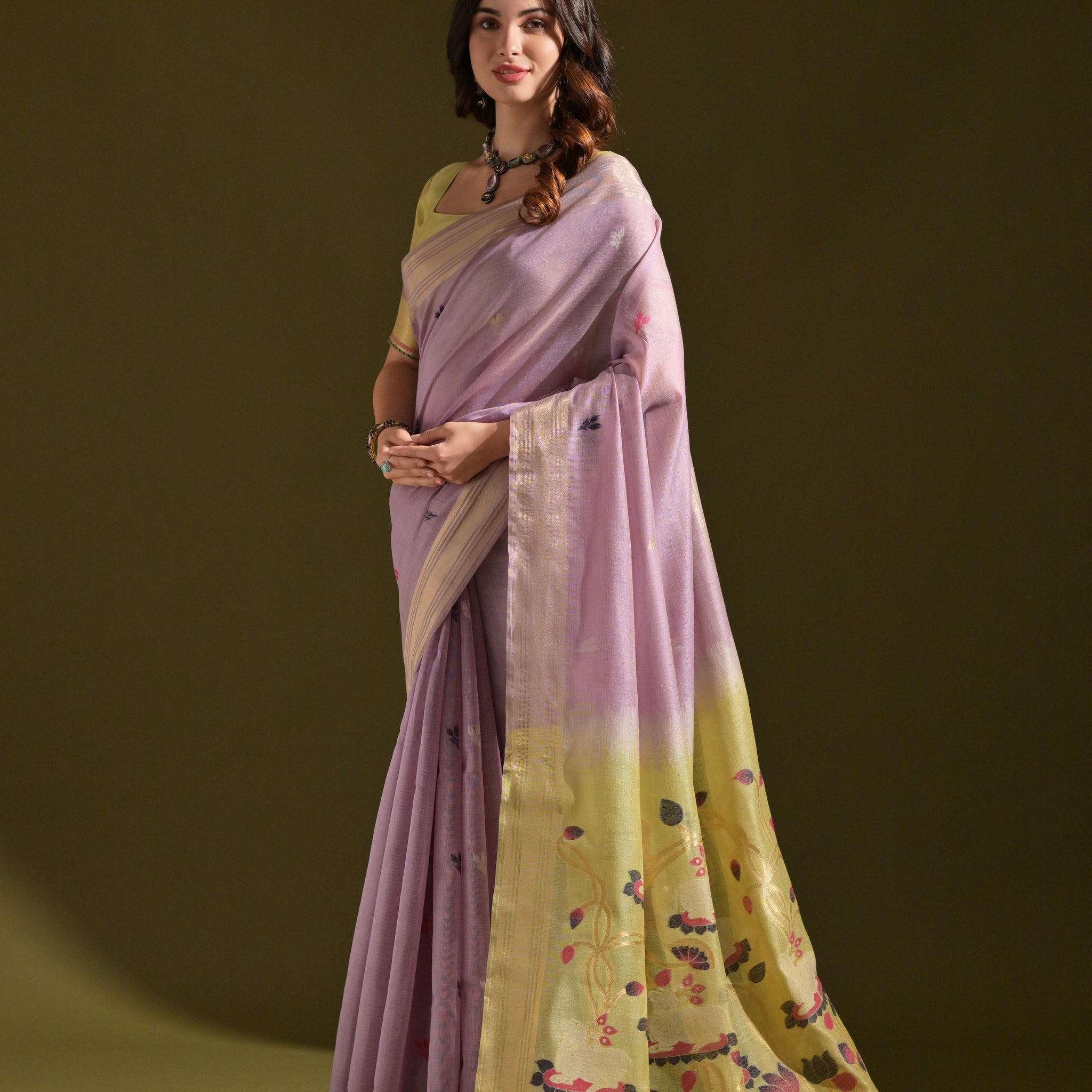 Premium Soft Muga Cotton Light Purple Saree