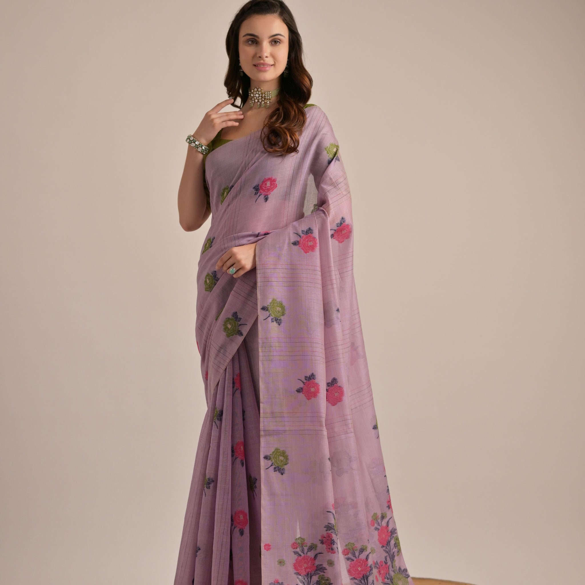 Premium Soft Muga Cotton Light Purple Saree