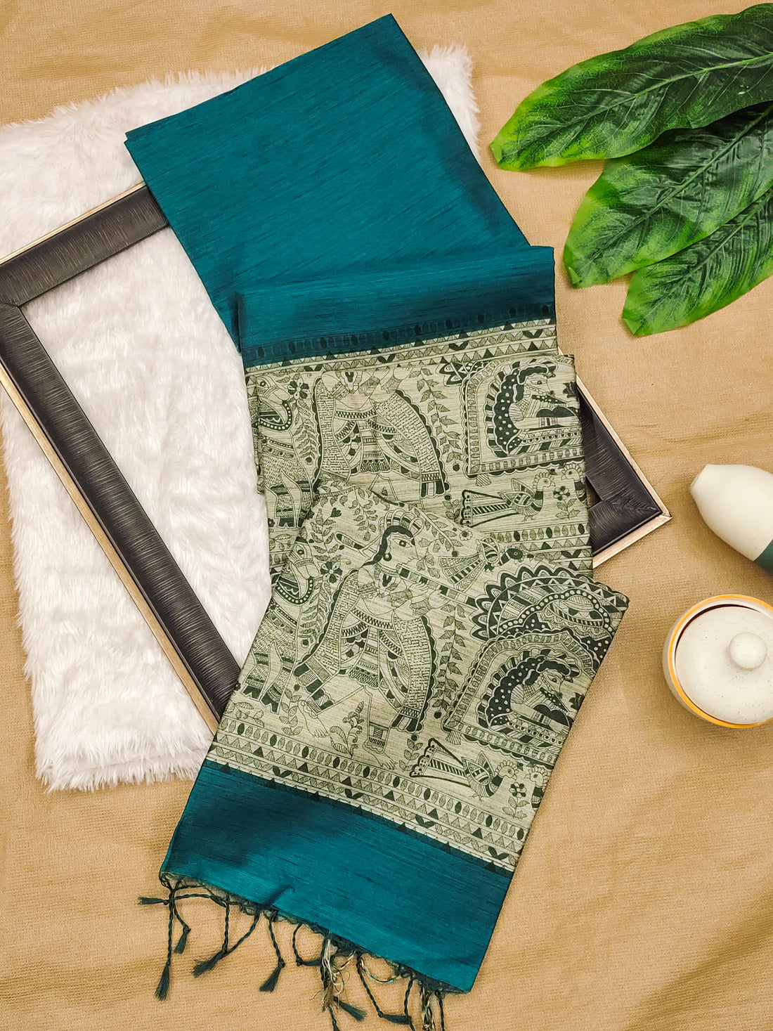 Soft Khadi Raw Silk Ocean Green Saree
