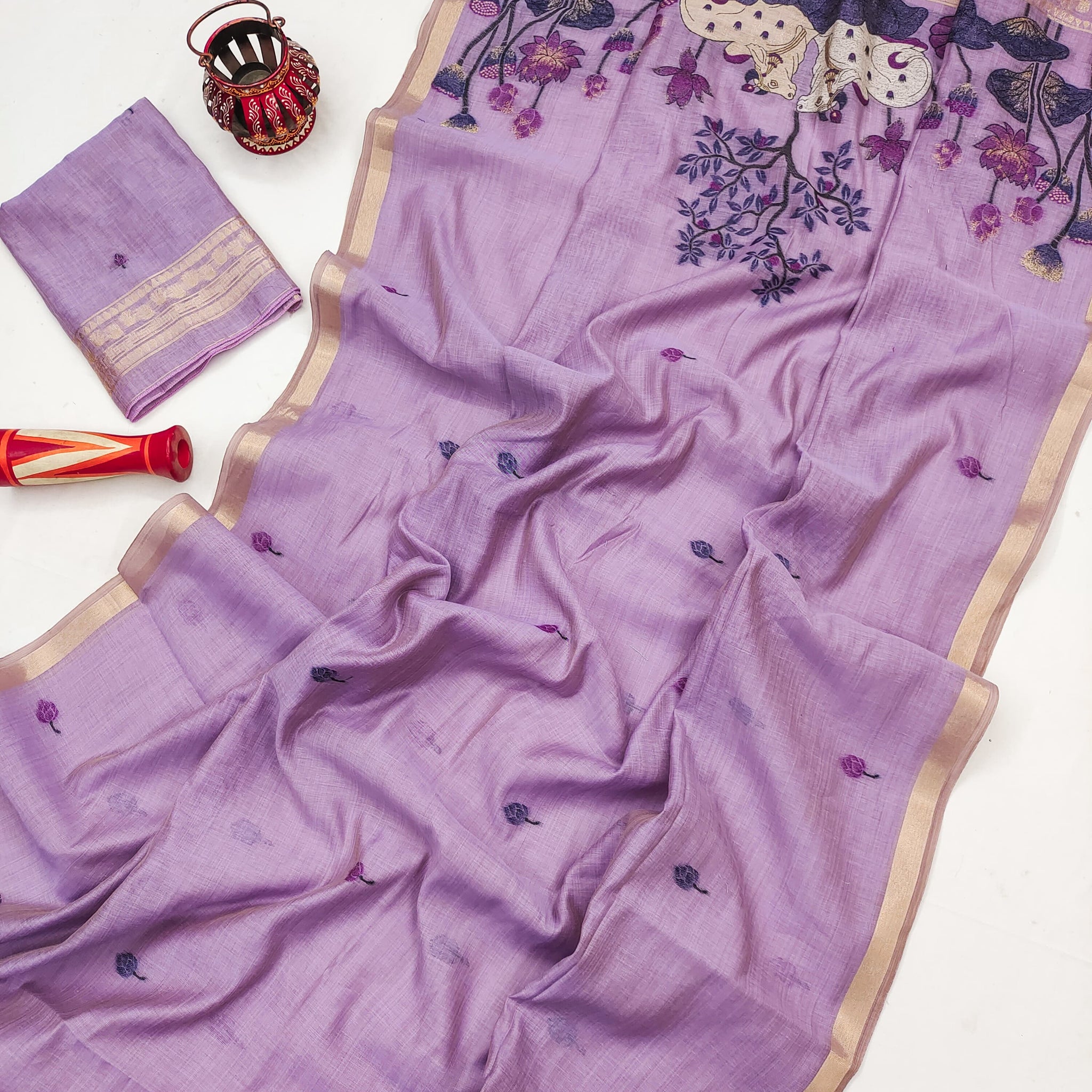 Premium Soft Muga Cotton Purple Saree