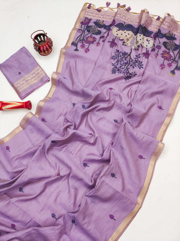 Premium Soft Muga Cotton Purple Saree