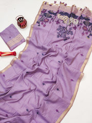 Premium Soft Muga Cotton Purple Saree