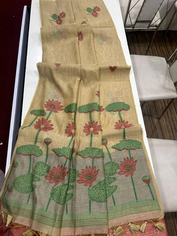 Premium Soft Muga Silk Golden Cream Saree