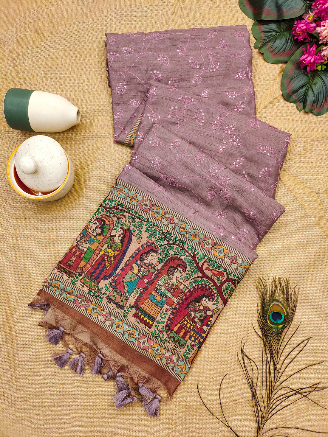 Premium Tussar Silk Purple Saree