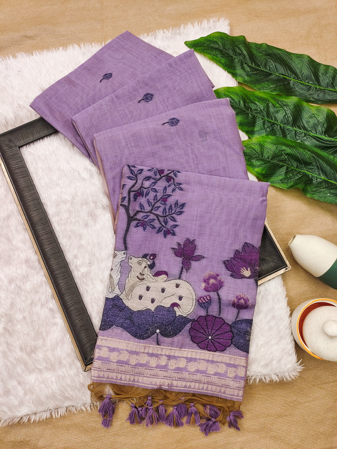 Premium Soft Muga Cotton Purple Saree