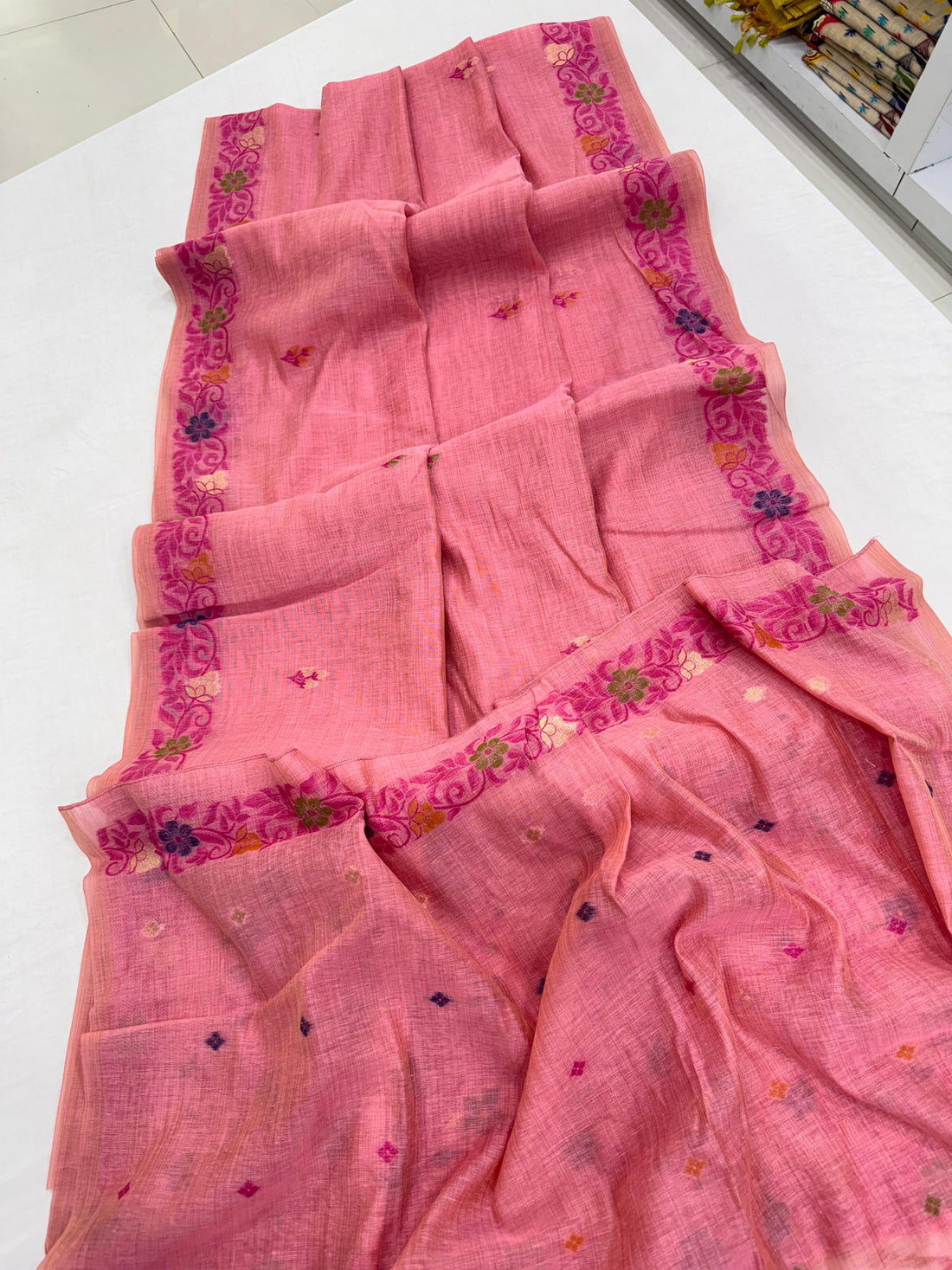 Premium Soft Muga Cotton Pink Saree