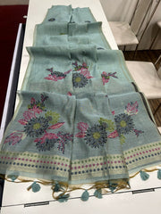 Premium Muga Cotton Sky Blue Saree
