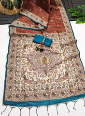Soft Tussar Silk Madhubani Coffee Saree