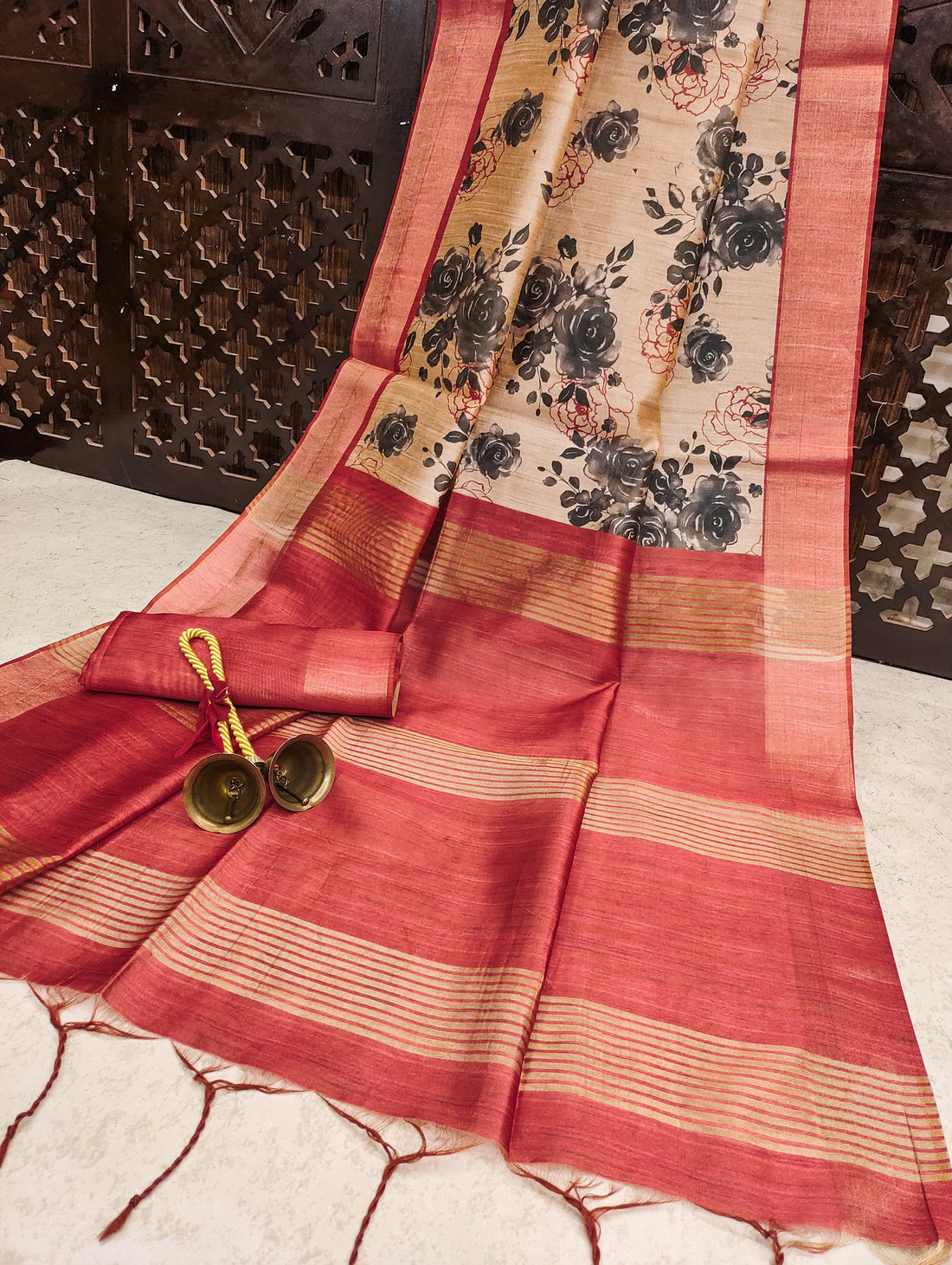 Premium Soft Desi Tussar Silk Orange Saree