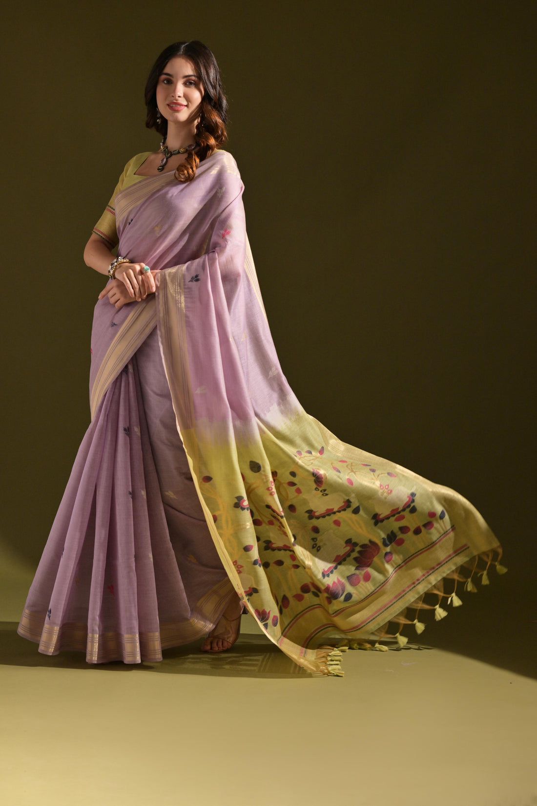Premium Soft Muga Cotton Light Purple Saree