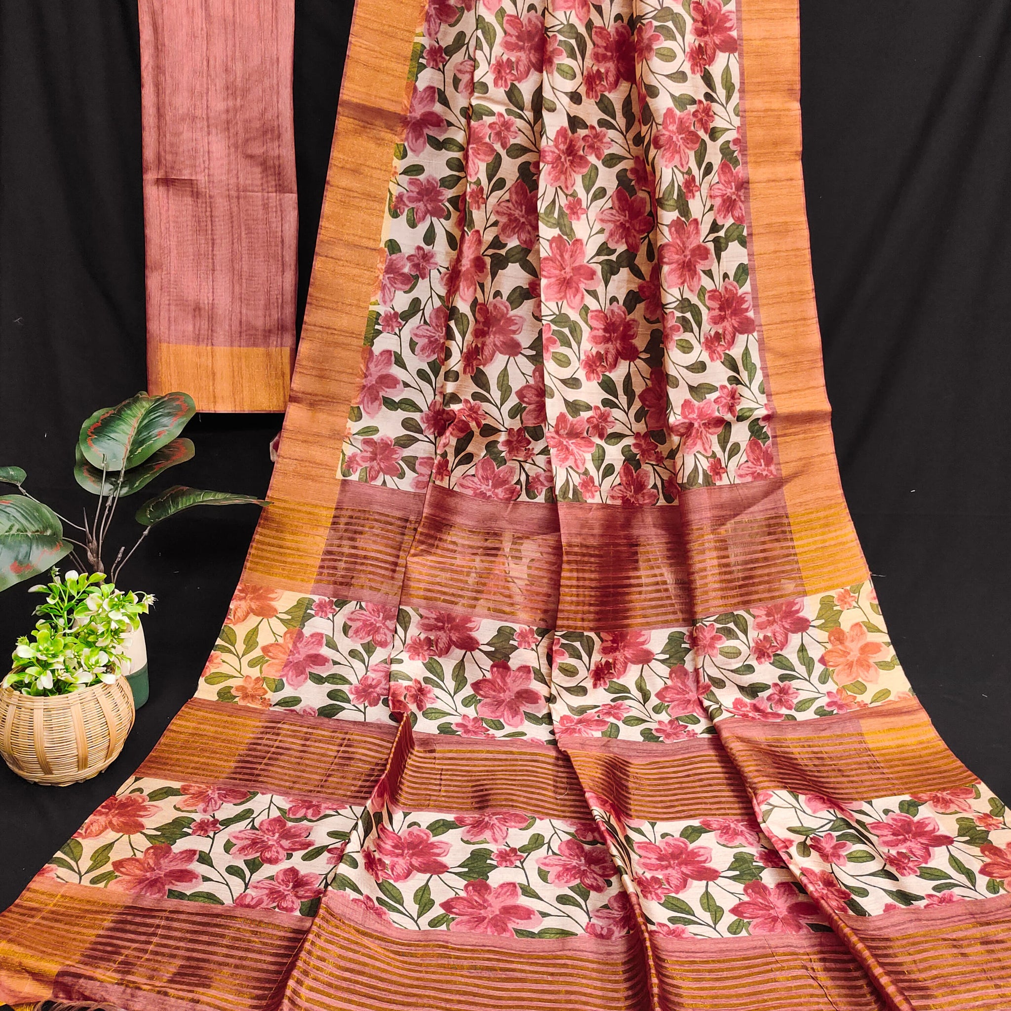 Premium Soft Desi Tussar Silk Orange Saree