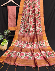 Premium Soft Desi Tussar Silk Orange Saree
