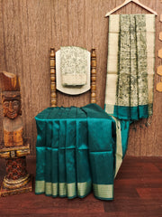 Soft Khadi Raw Silk Ocean Green Saree