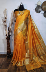 Aasam Silk Weaving Yellow Saree