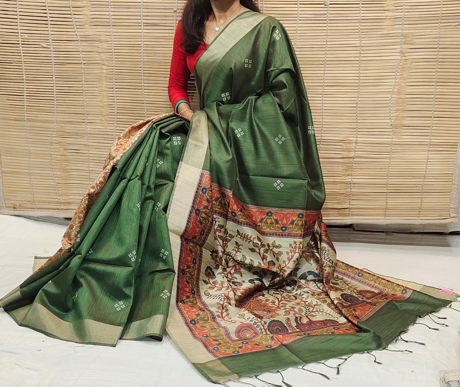 Soft Khadi Raw Silk Green Saree