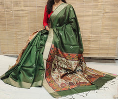 Soft Khadi Raw Silk Green Saree