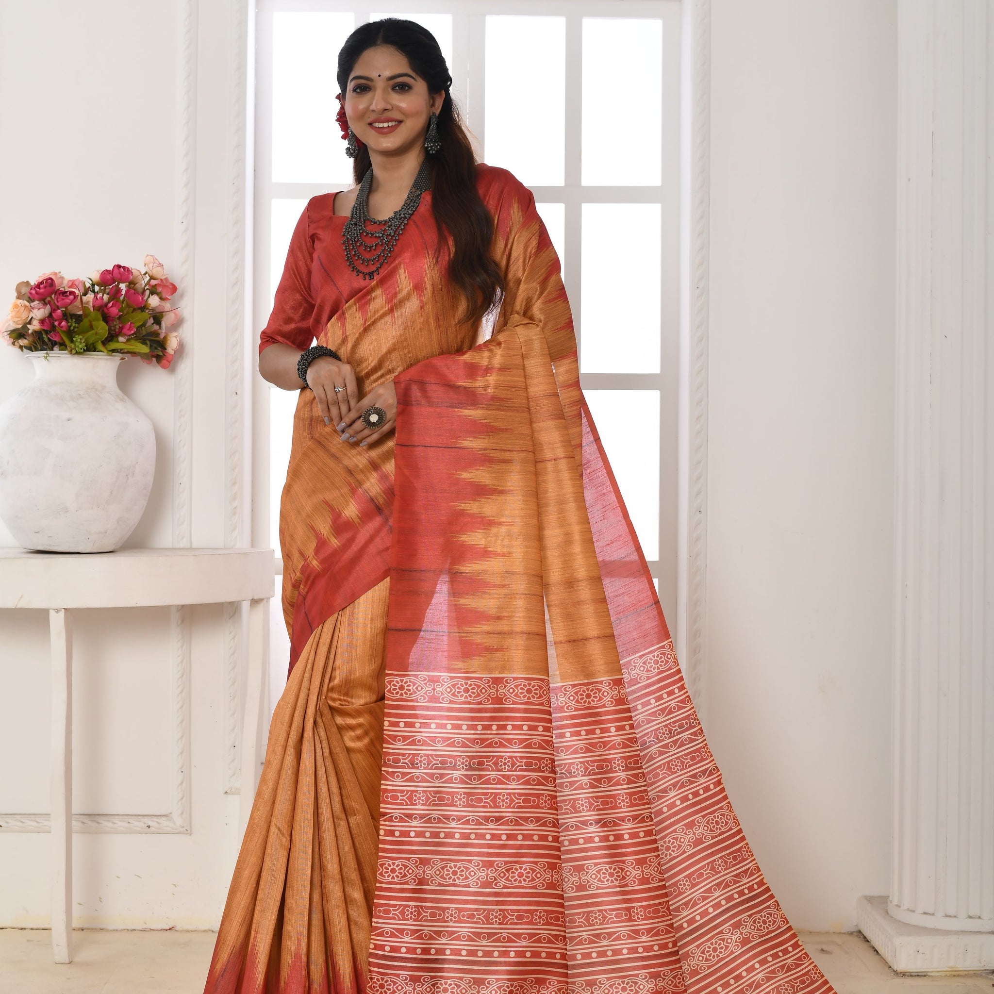 Soft Tussar Silk Yellow Saree