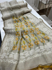 Premium Soft Muga Cotton Saree - Yellow Pallu