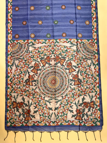 Soft Tussar silk madhubani saree