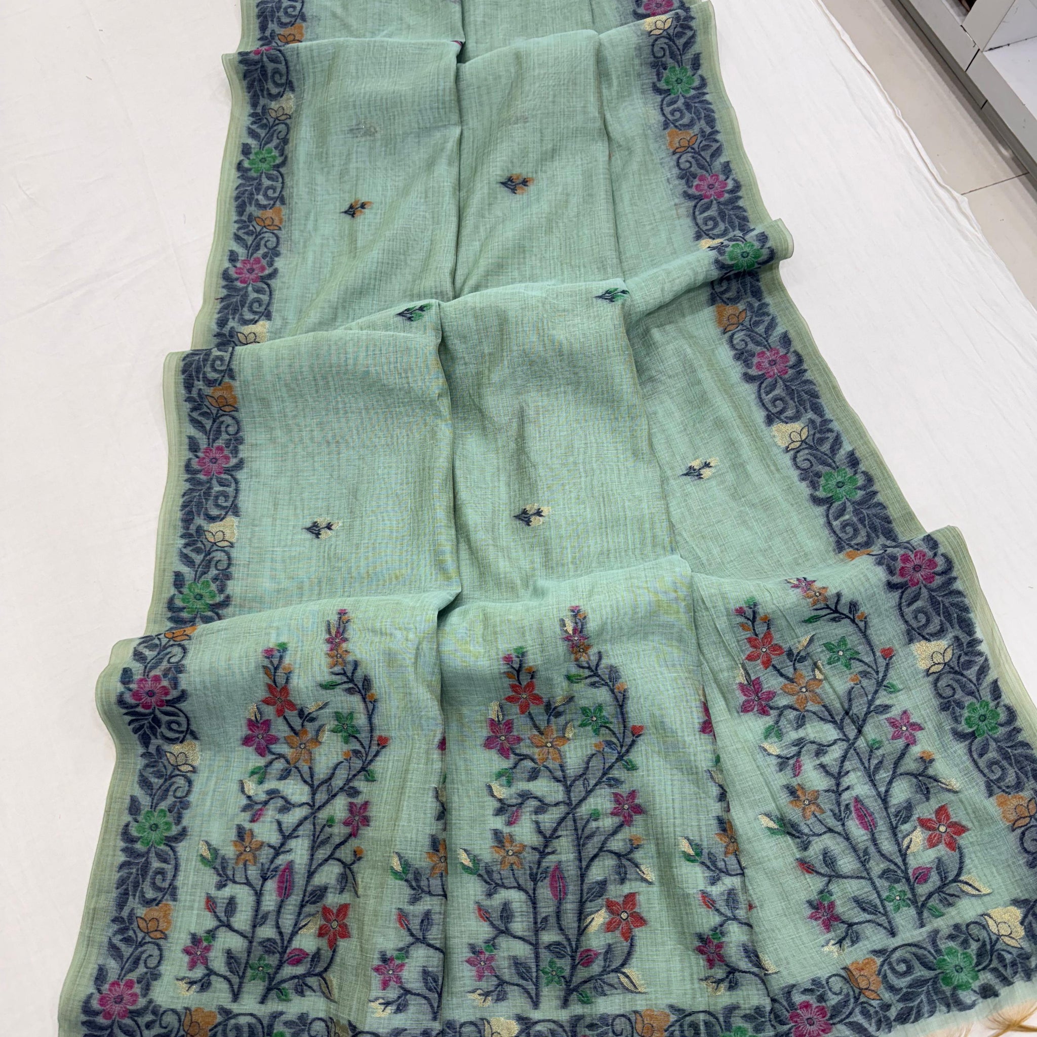 Premium Soft Muga Cotton Gray Blue Saree