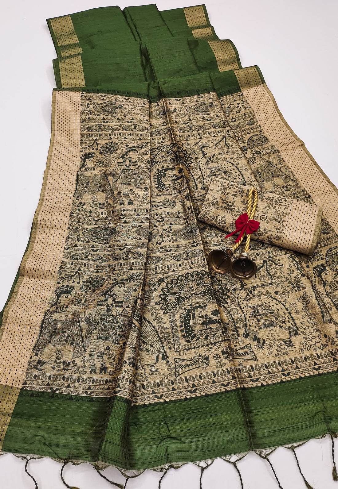 Soft Khadi Raw Silk Green Saree