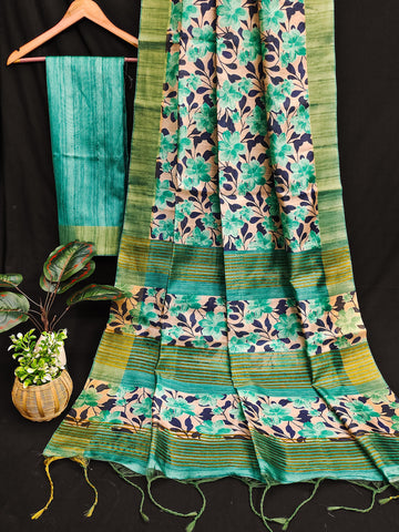 Premium Soft Desi Tussar Silk Ocean Blue Saree