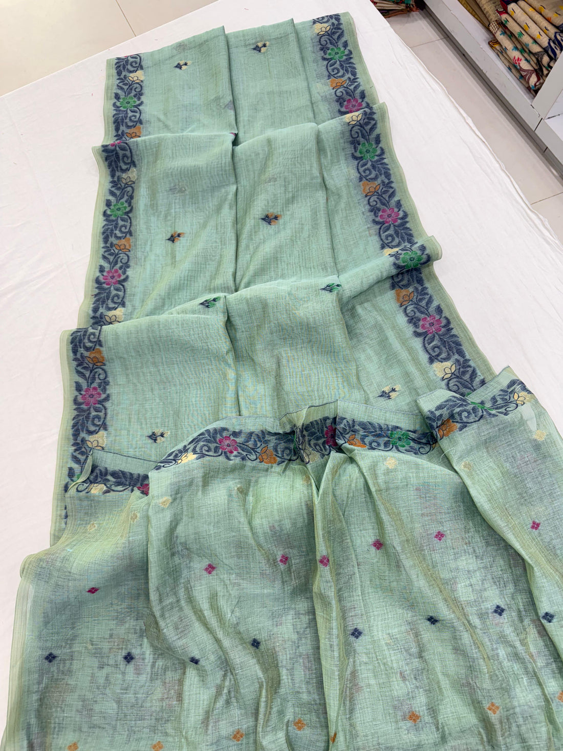 Premium Soft Muga Cotton Gray Blue Saree