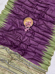 Soft Tussar Silk Purple Saree - Green Pallu