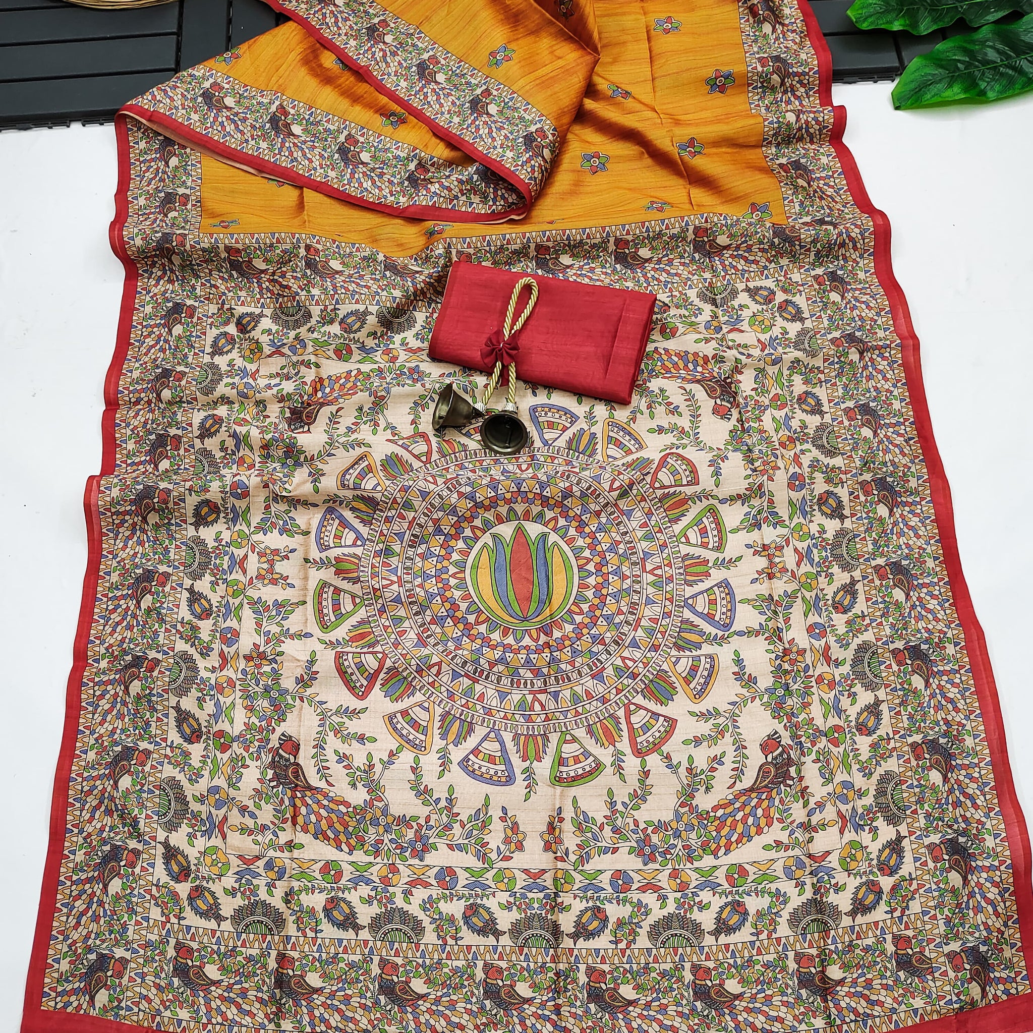 Soft Tussar Silk Madhubani Orange Saree