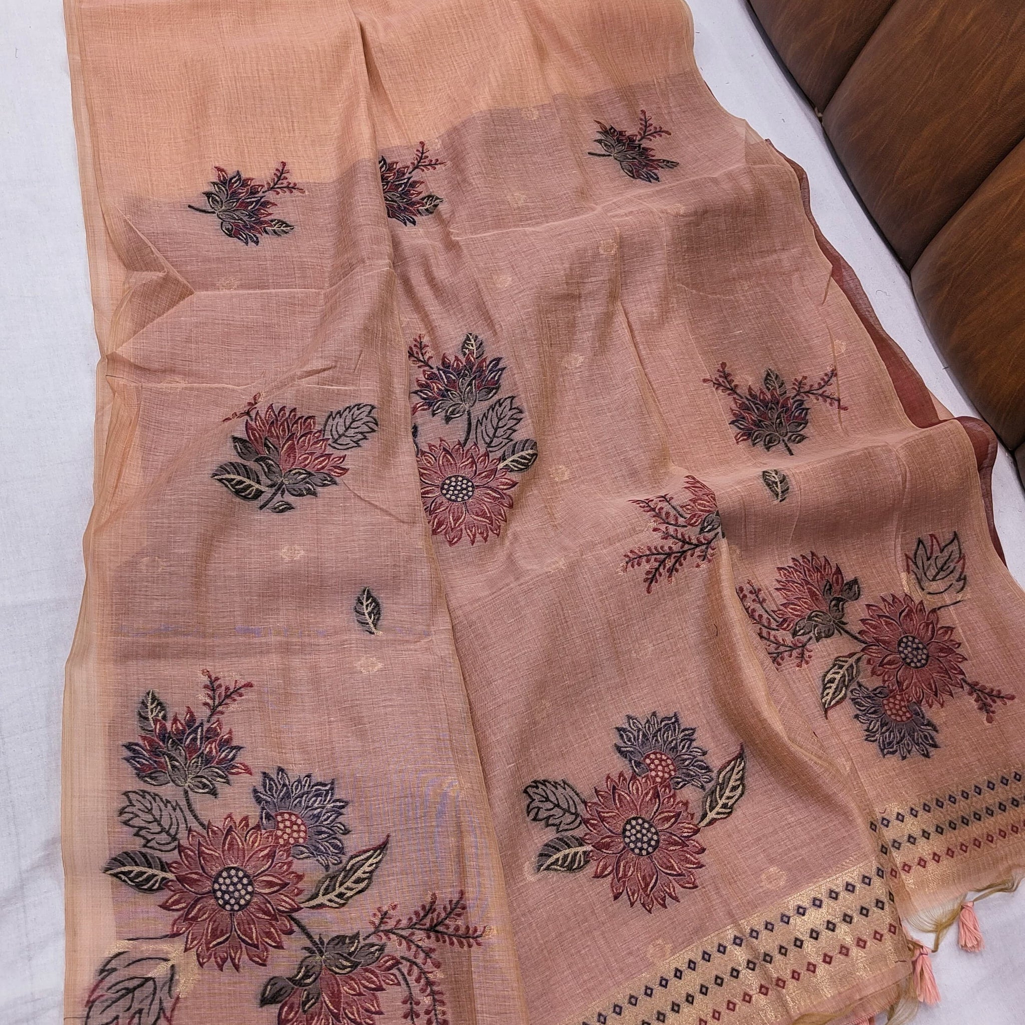 Premium Soft Muga Cotton Peach Saree