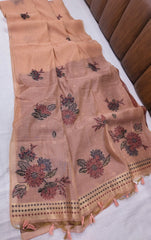 Premium Soft Muga Cotton Peach Saree