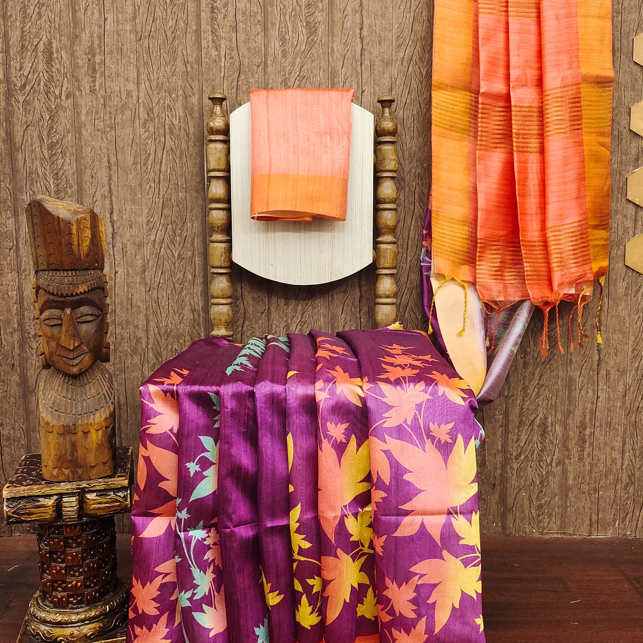 Premium Soft Desi Tussar Silk Orange Saree