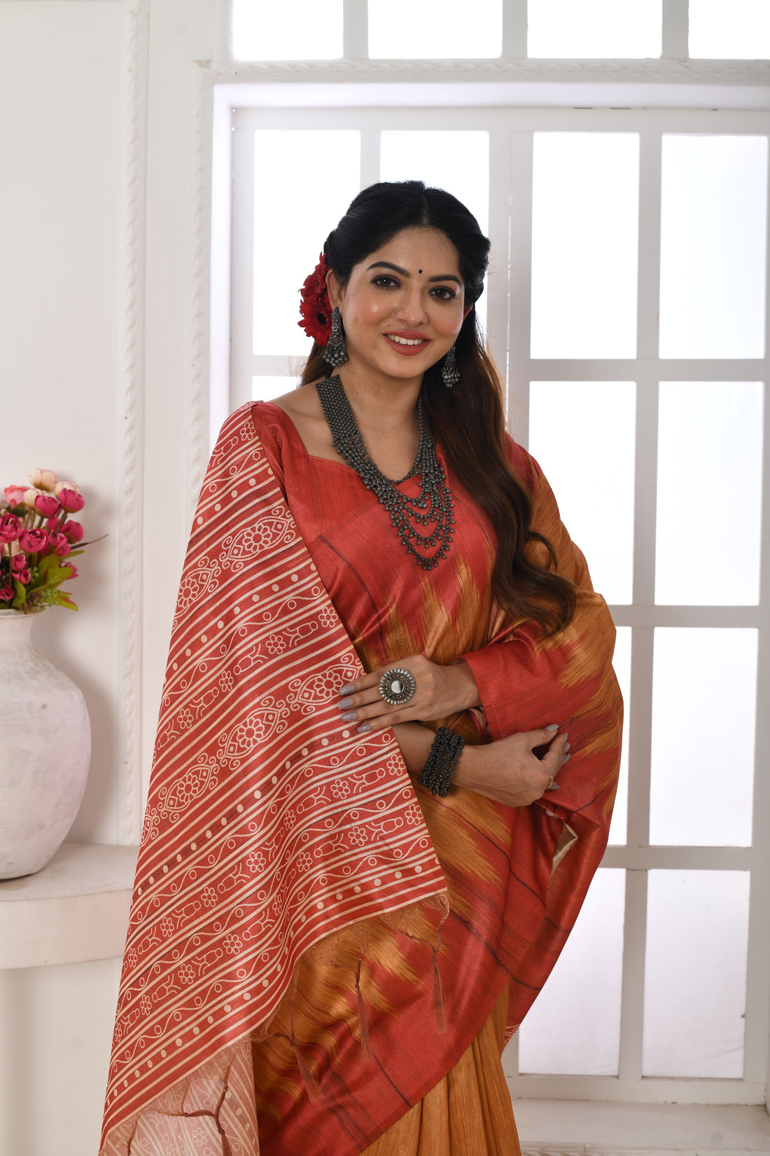 Soft Tussar Silk Yellow Saree