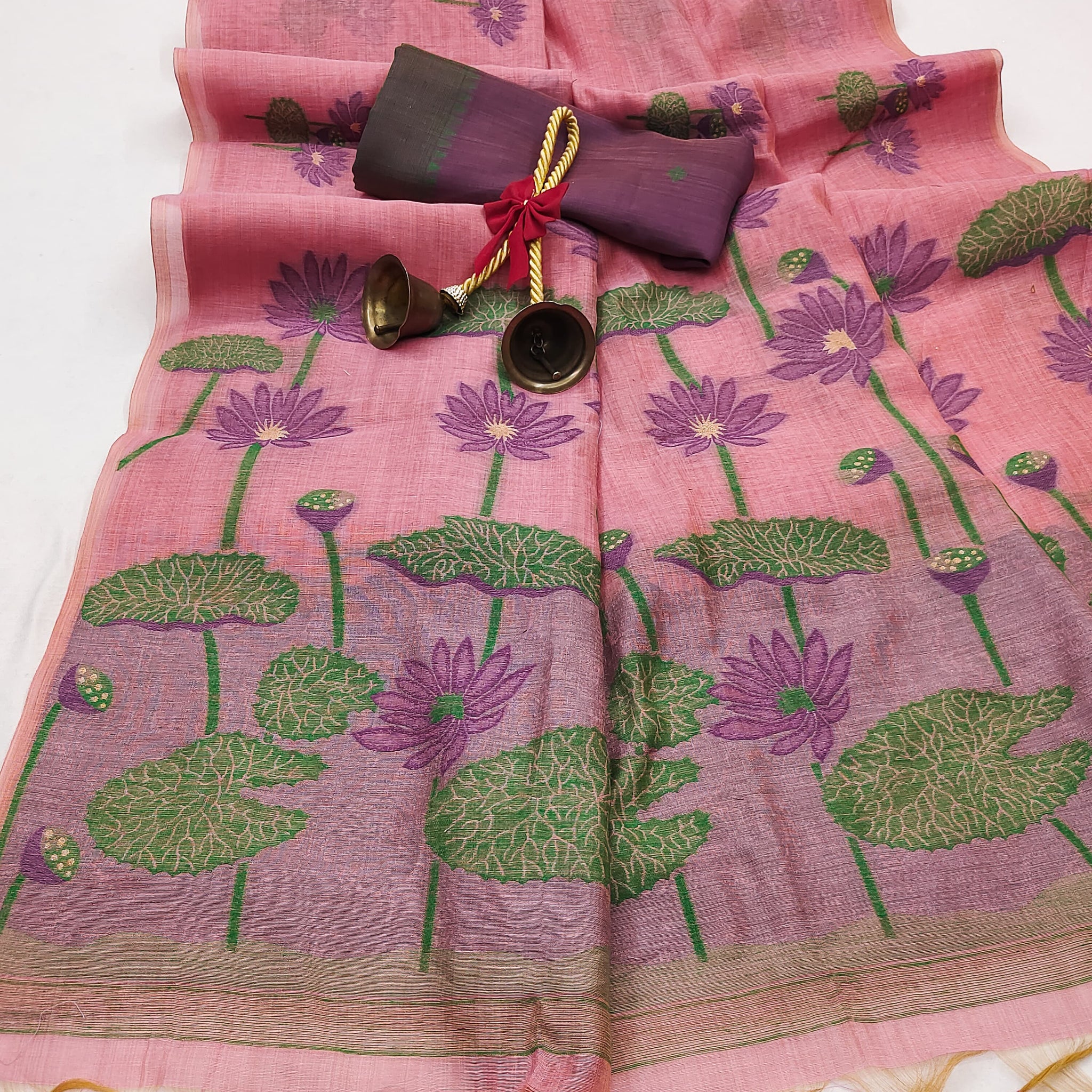 Premium Soft Muga Silk Pink Saree