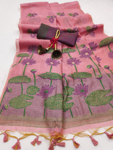 Premium Soft Muga Silk Pink Saree