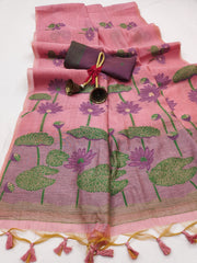 Premium Soft Muga Silk Pink Saree