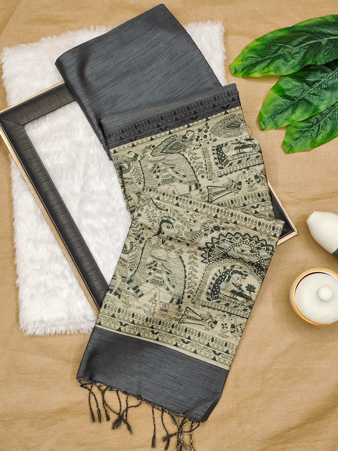 Soft Khadi Raw Silk Gray Saree