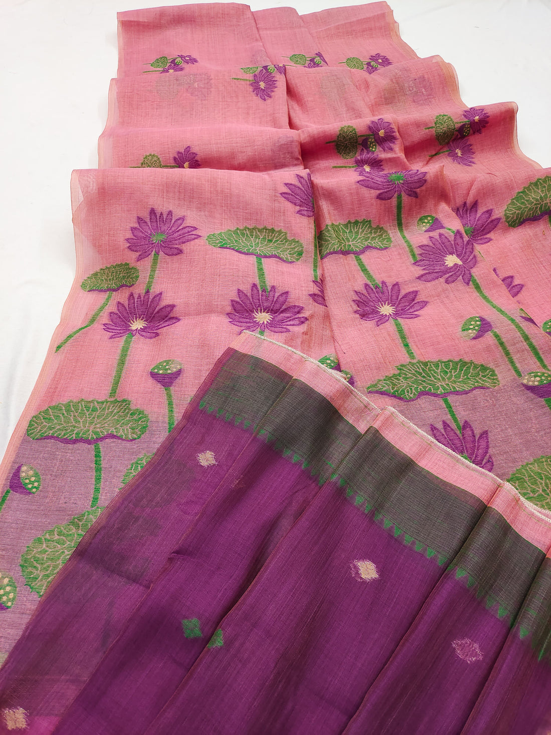Premium Soft Muga Silk Pink Saree