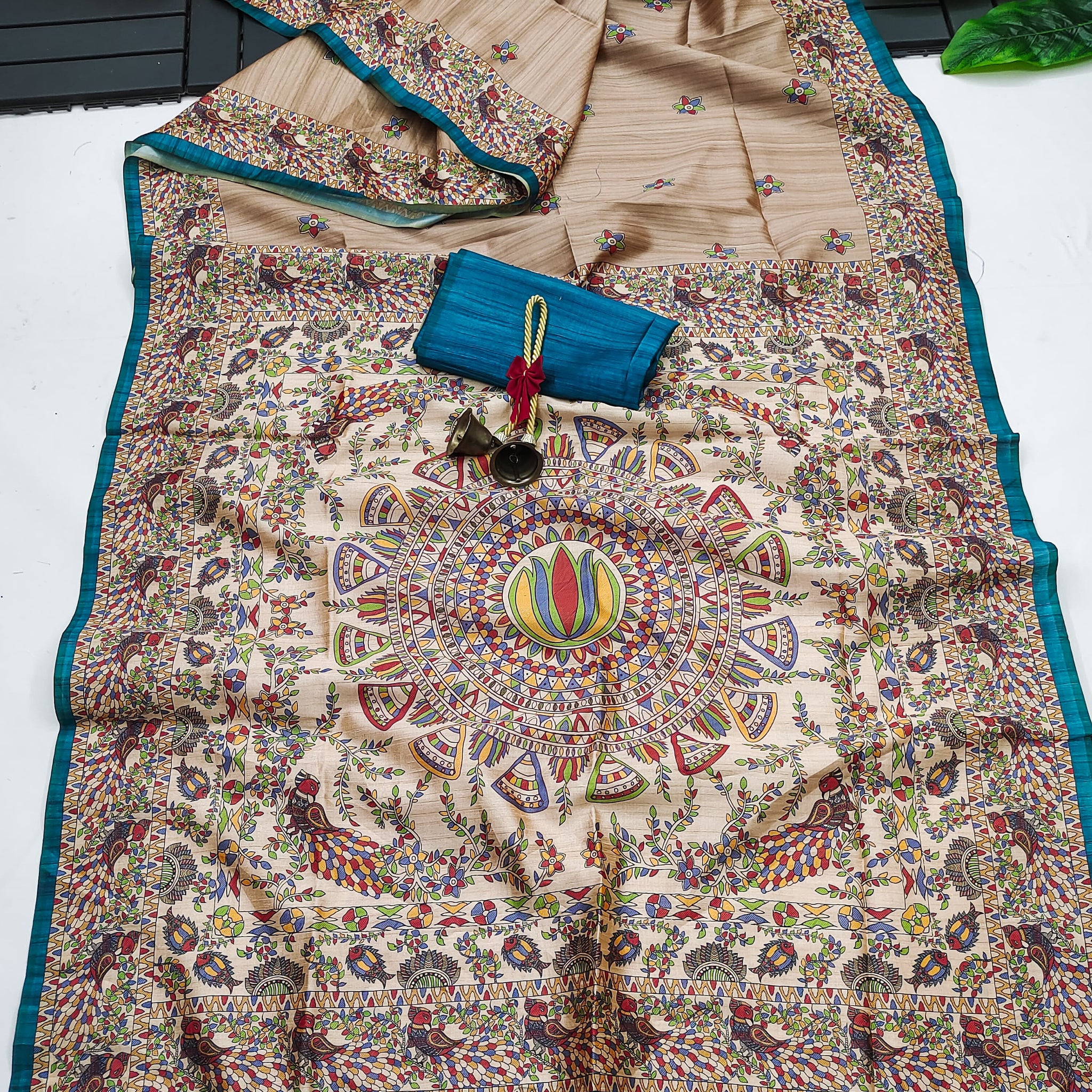 Soft Tussar Silk Madhubani Cream Saree