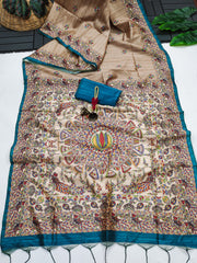 Soft Tussar Silk Madhubani Cream Saree