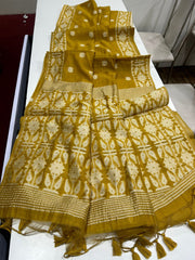 Premium Soft Muga Cotton Yellow Saree