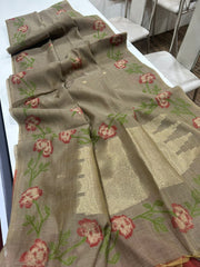 Premium Soft Muga Silk Mehendi Green Saree With Cherry Blouse Piece