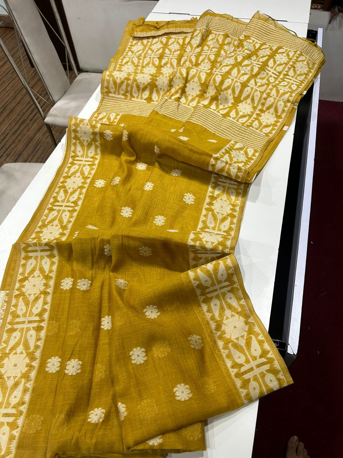 Premium Soft Muga Cotton Yellow Saree
