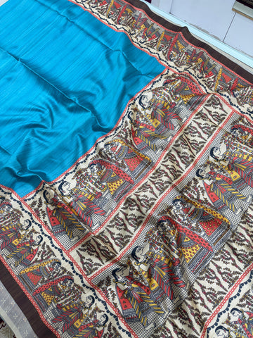 Soft Tussar Silk Sky Blue Saree