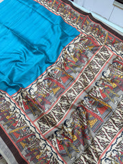 Soft Tussar Silk Sky Blue Saree