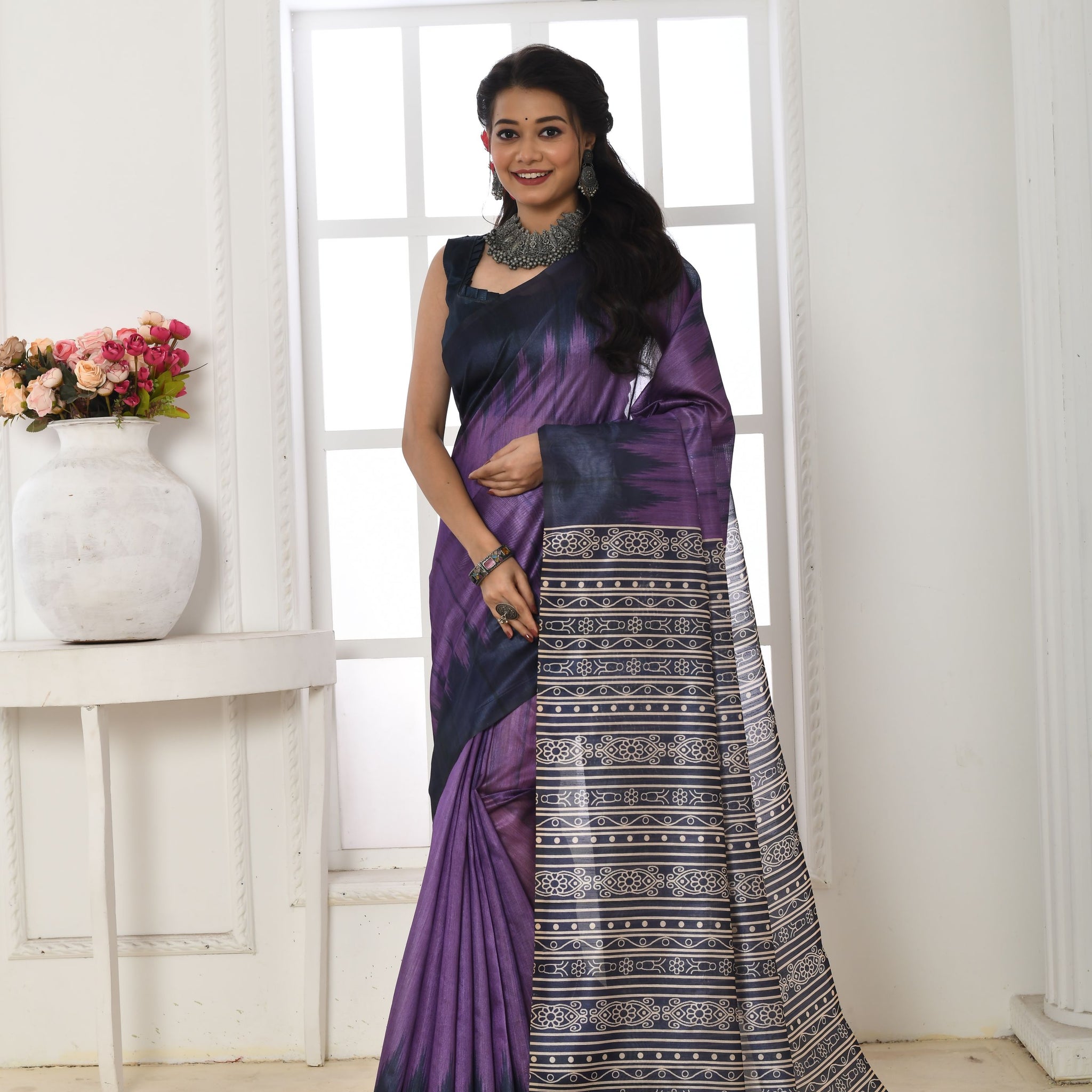 Soft Tussar Silk Purple Saree